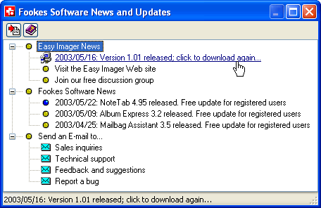 News and Updates window
